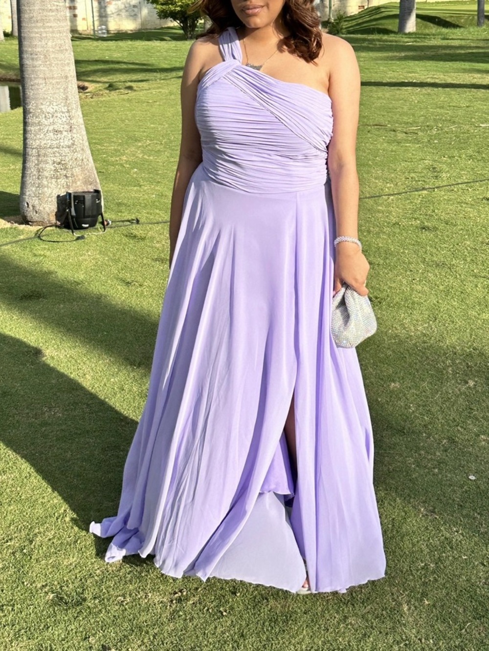 Elegant One-Shoulder Lavender Evening Gown